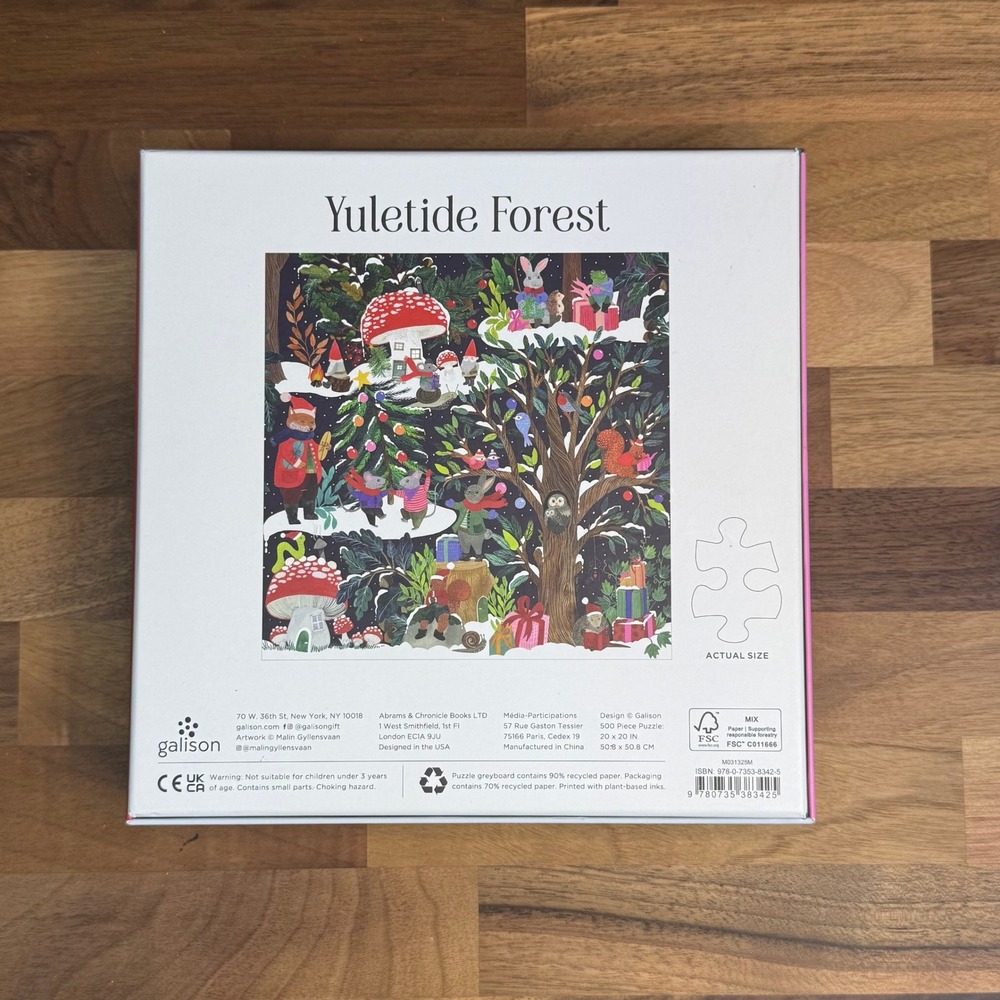 Galison Yuletide Forest 500 Piece Jigsaw Puzzle Christmas Winter Woodland Gnome - Picture 4 of 4